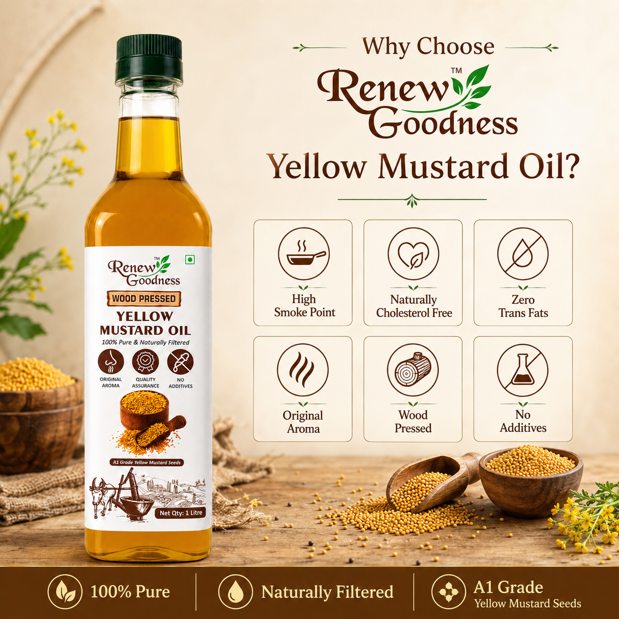 Wood-Pressed Yellow Mustard Oil - Image 3