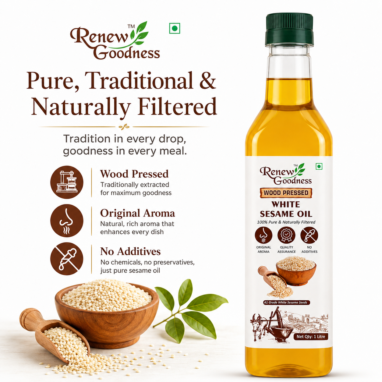 Wood-Pressed White Sesame Oil - Image 3