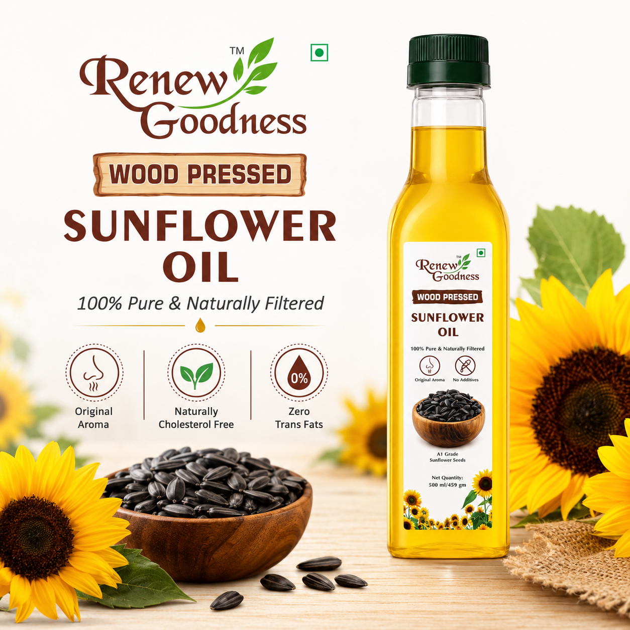 Wood-Pressed Sunflower Oil 500ML - Image 3