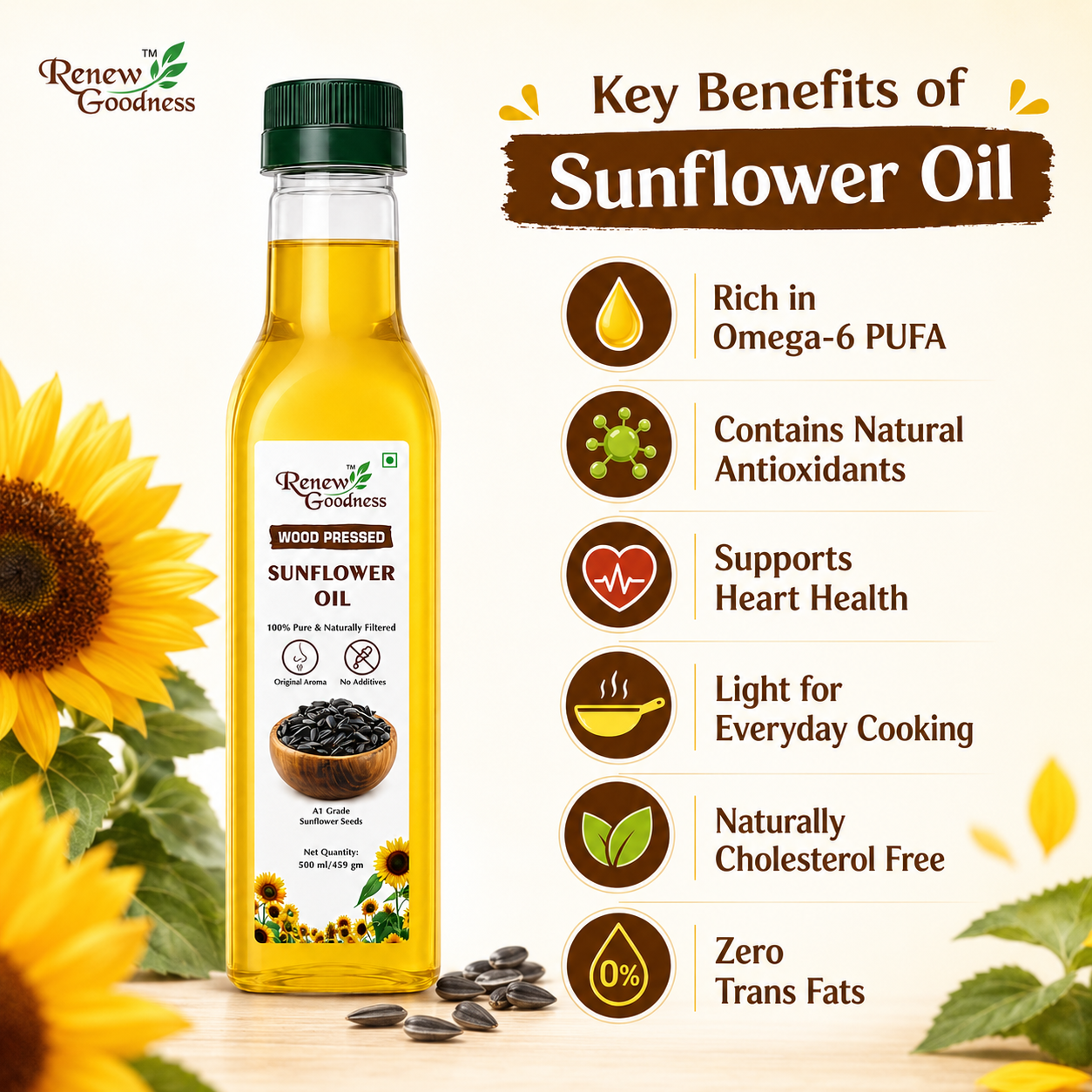 Wood-Pressed Sunflower Oil 500ML - Image 4