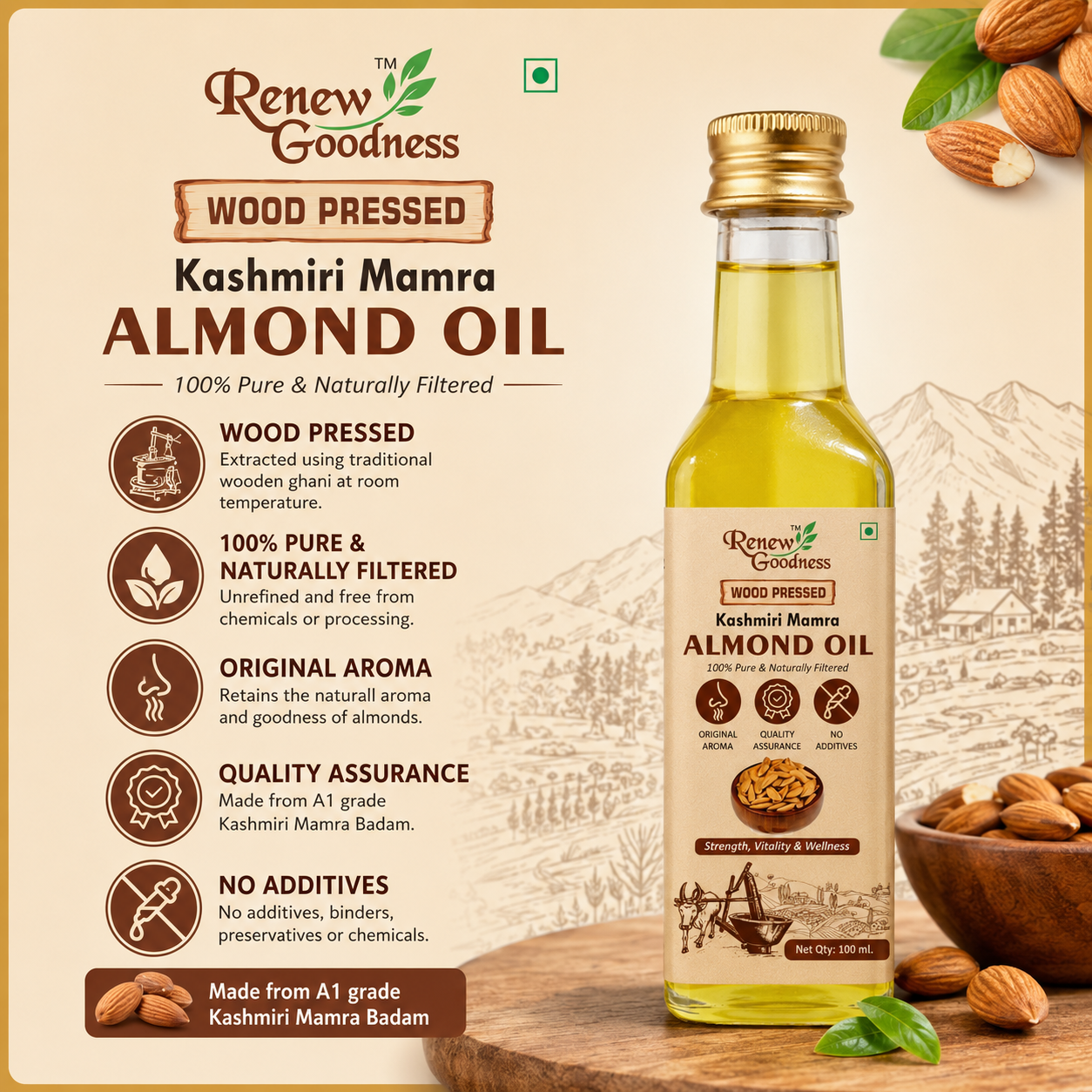 Wood-Pressed Kashmiri Mamra Almond 100 ML - Image 2