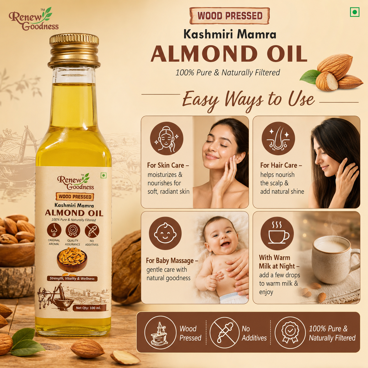 Wood-Pressed Kashmiri Mamra Almond 100 ML - Image 3